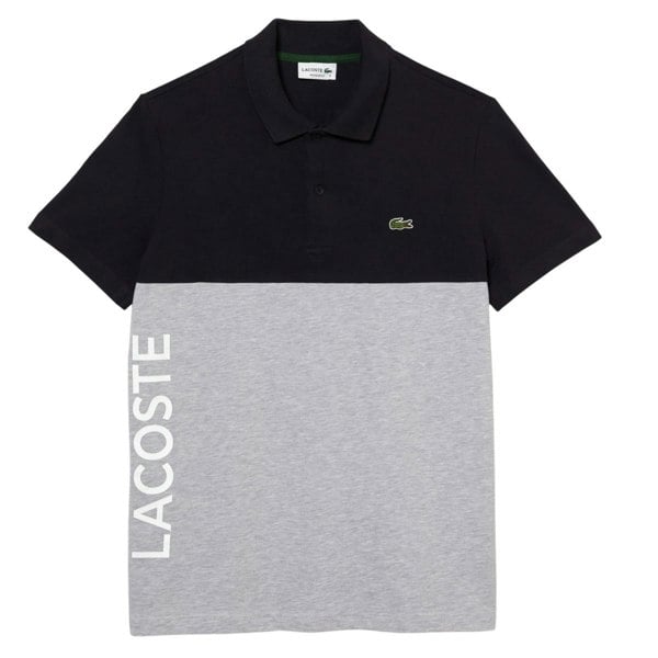 Lacoste Mens Colour Block Cotton Stretch Regular Polo Shirt - Grey/Black