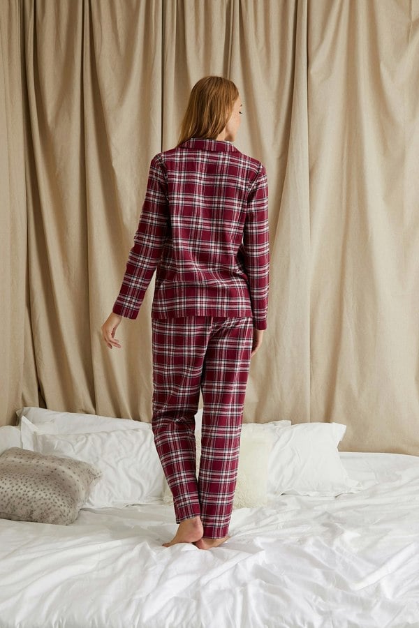 Pretty You London Plaid Pyjama Set in Bordeaux