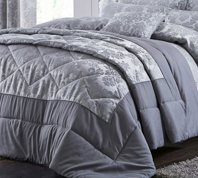 Catherine Lansfield Damask Jacquard Bedspread Silver