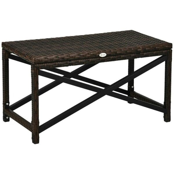 Outdoor Coffee Table Side Table with X-Shape Frame for Patio, Balcony, Mixed Brown