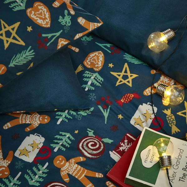 Furn Yuletide Treats Fleece Christmas Duvet Cover Set - Navy - 
