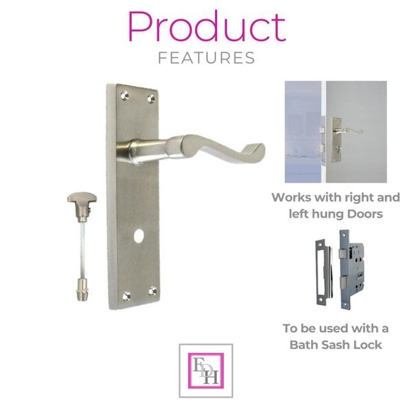 EDH Door Hardware Internal Satin Bathroom Door Handle with Privacy Lock Set Victorian Style,  2 Pairs