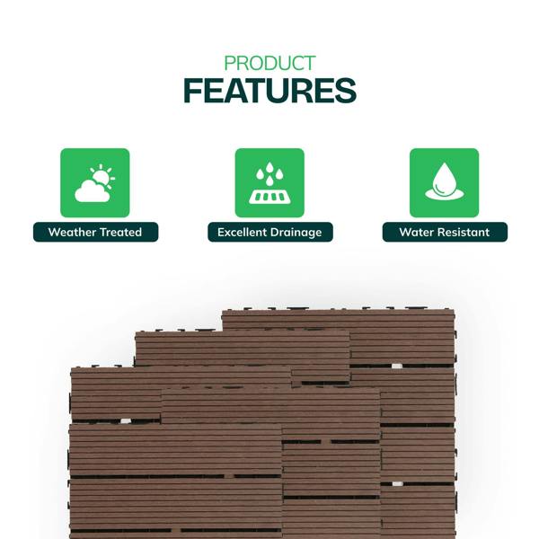 My Garden Outdoor Living My Garden Interlocking Decking Tiles Outdoor 5 Pack – 30x30cm Wood & Plastic Weather-Resistant, Easy Install