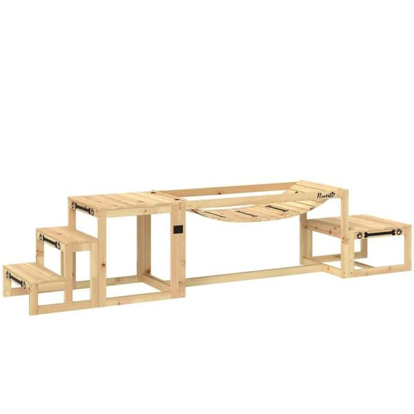 Natural wood 3-piece dog agility training set with soft bridge, pause platform, stair