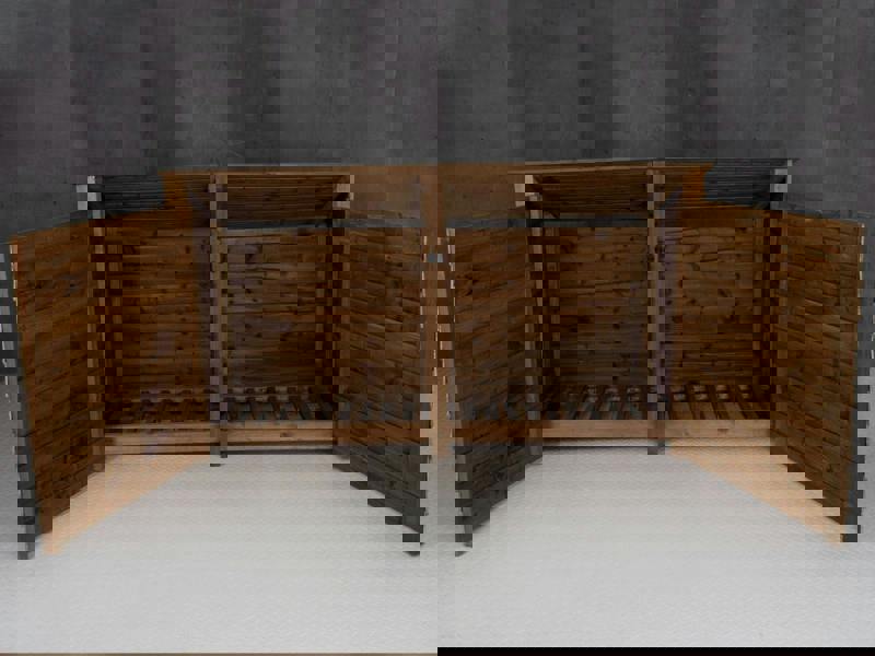 Arbor Garden Solutions Wooden Log Store (Roof Sloping Back) with Doors W-227cm, H-126cm or 180cm, D-88cm - Brown Finish