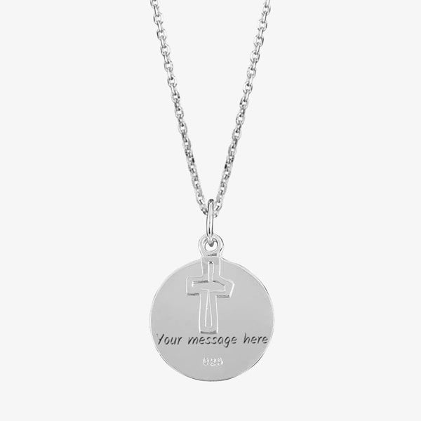 T. H. Baker Engravables- Silver Plain Disc and Cross Pendant P-4078