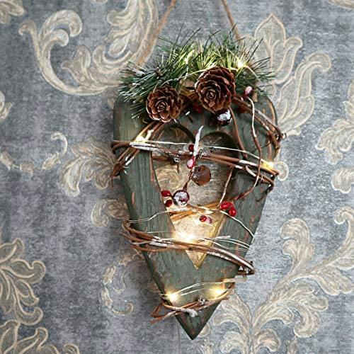 19cm Green Wooden LED Heart Hanging Ornament with Warm White Lights image 5