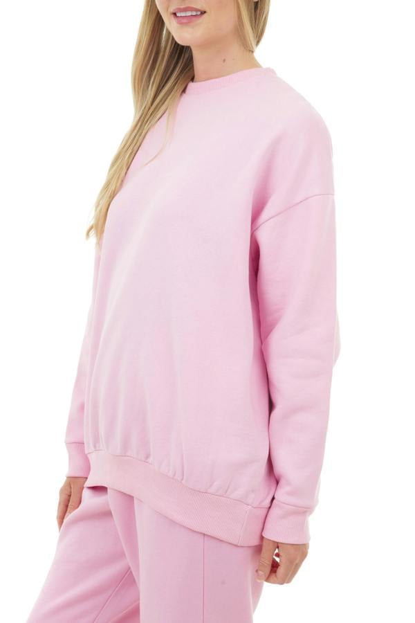 Smart Living Women's Oversized Sweatshirt Cozy Pullover Jumper Crewneck Top - Pink