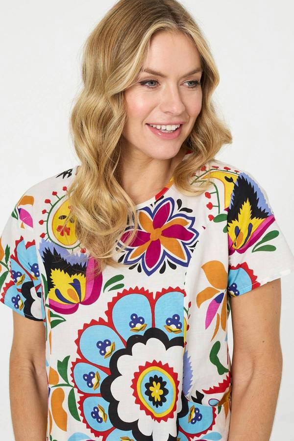White | Floral Print Knee Length Shift Dress