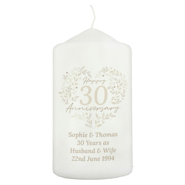 Personalised Memento Company Personalised 30th Pearl Wedding Anniversary Pillar Candle