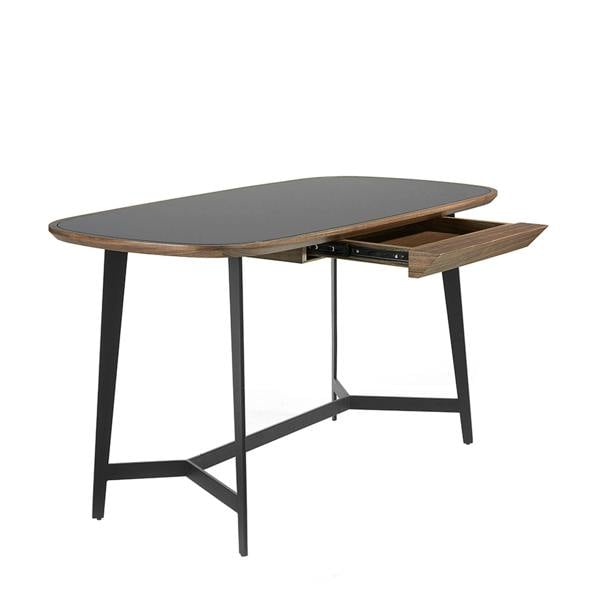 Angel Cerdá Writing desk walnut and black steel with black glass top 3137