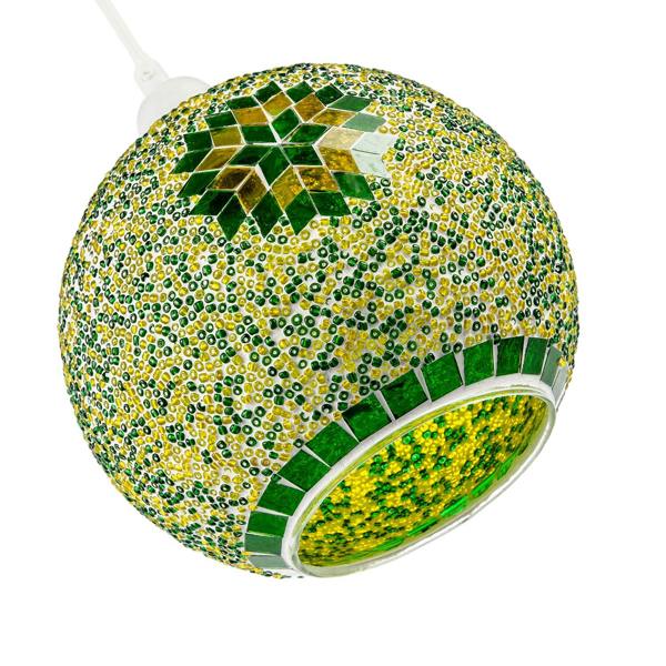 Green and Yellow Mosaic Glass Artisanal Pendant Ceiling Light Shade Image 5