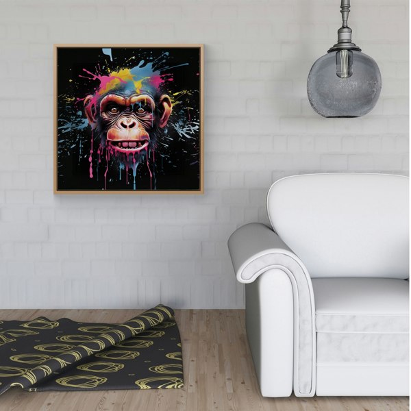 Warren Reed Multi Coloured Monkey Face Splash Art Framed Canvas