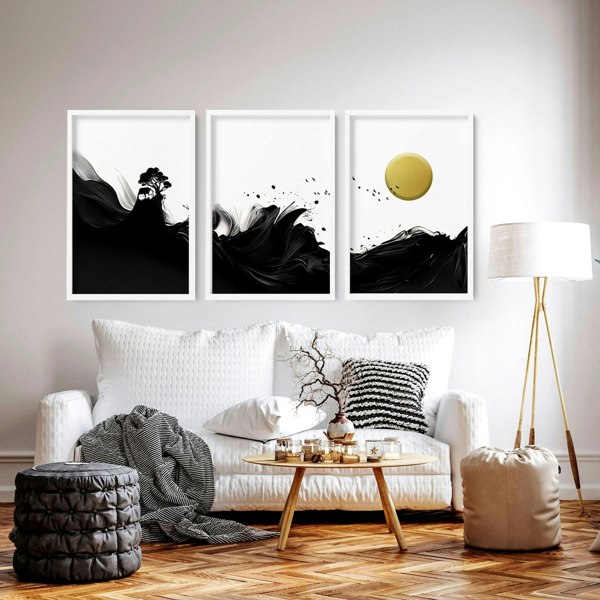 Black and white wall art | set of 3 Japanese Sunset art prints