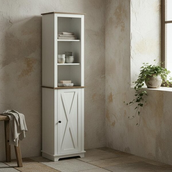Wyld Haus Nesoli Tall Bathroom Storage Cabinet With Door And Adjustable Shelves White 39.5x30x160cm