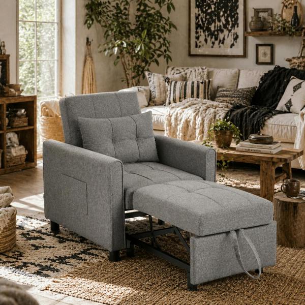 Wyld Haus Vayopa Linen Look Light Grey Single Sleeper Chair