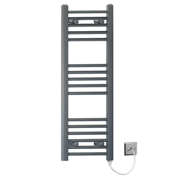 MYHOMEWARE 400mm x 900mm Anthracite Grey Flat Electric Pre-Filled Heated Towel Rail Radiator For Bathroom Designer Standard Element