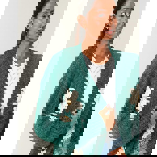 Blue Vanilla Daisy Large Flower Cardigan - Dark Green