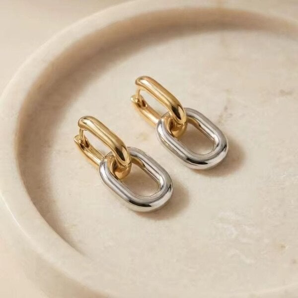The Colourful Aura Two-Tone Chain Link Hoop Earrings (2-in-1 Design)