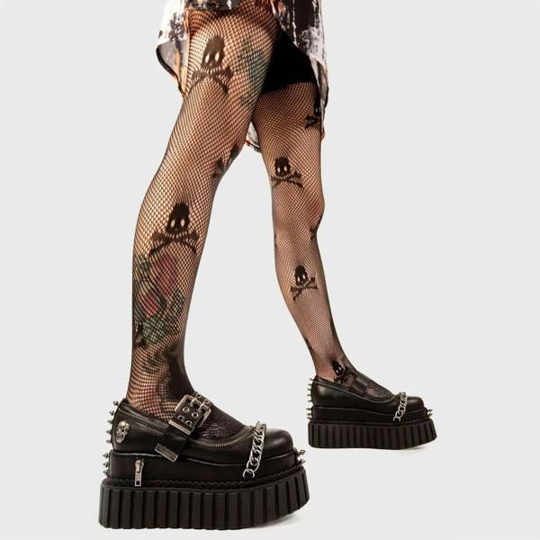 Lamoda Hazardous Black Skull Chunky Platform Creeper Shoes Bold Style