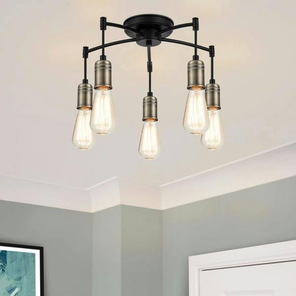 COSYLYTE Linton 5 Light Ceiling Light - Antique Brass - Antique Brass