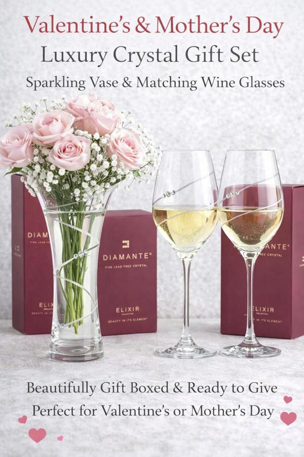 Swirl Crystal Vase & Wine Glass Gift Set