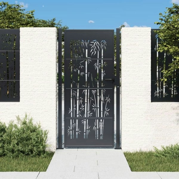 Berkfield Garden Gate Anthracite 105x205 cm Steel Bamboo Design