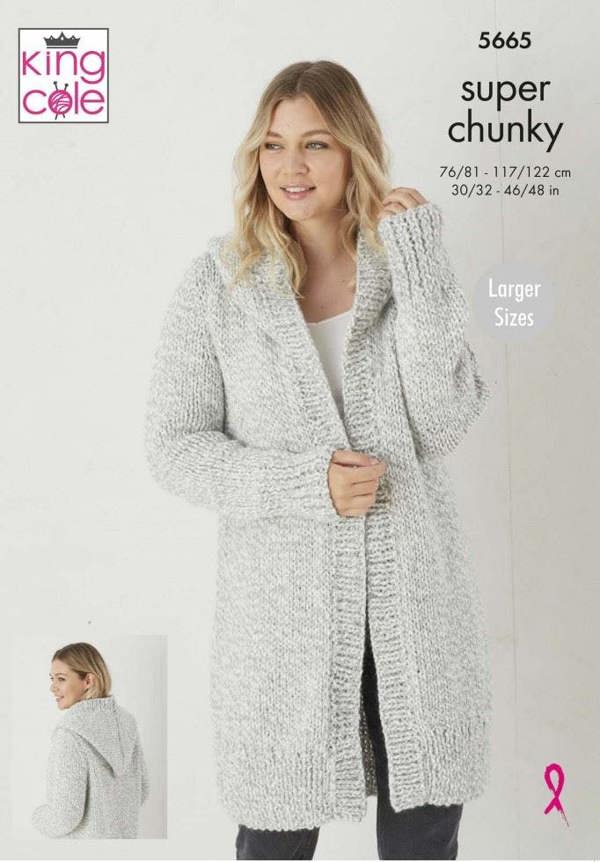 King Cole Super Chunky Knitting Pattern 5665, Jackets, Hoodies, Cardigans for Women, 30 - 48 Inches - Easy