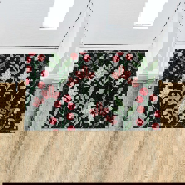 JVL Eco-Friendly Latex Backed Coir Entrance Doormat, 45x75cm - Floral