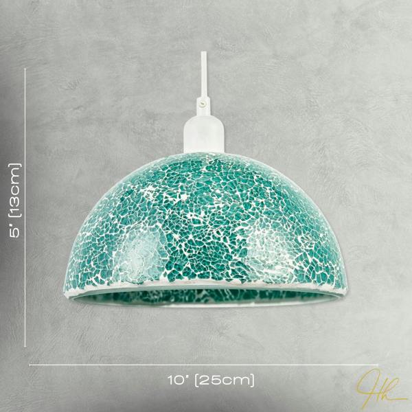Teal Mosaic Handmade Pendant Lamp Shade with Domed Semi Circular Shape Image 7