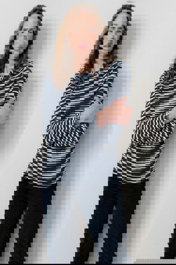 Lily & Me Marnie Striped Frill Neck Top Navy