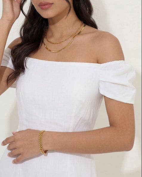 Elk & Bloom Double Chain Set - Herringbone & Paperclip Choker 14K Gold