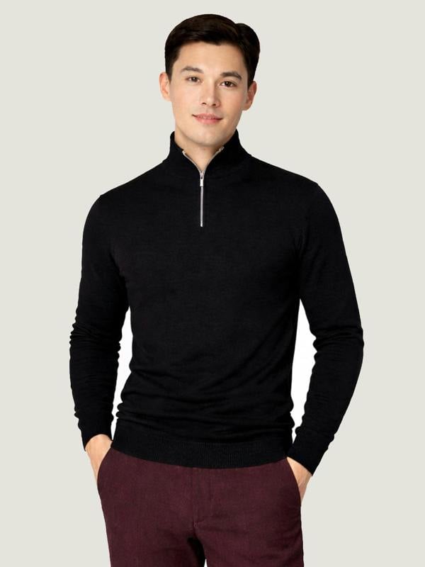 Serran London Men's Half Zip Wool Jumper - Black