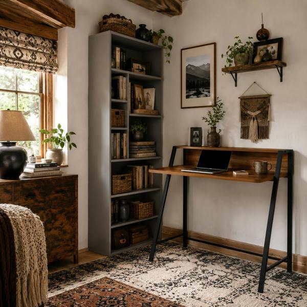 Wyld Haus Mifaha 84cm Wooden Walnut Compact Writing Desk With Storage Shelf