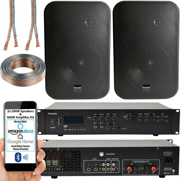400W Bluetooth Sound System 2x Black 200W Wall Speaker Channel HiFi Amplifier