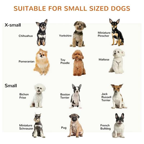 Small dog sizing infographic for brown foldable 3-panel pet safety gate
