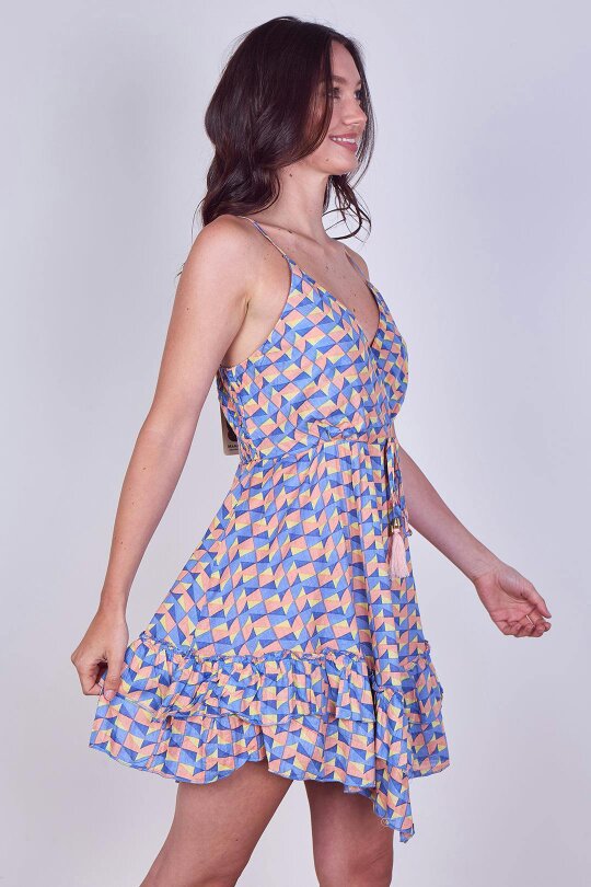 Boho Printed Cotton Mini Dress – Lightweight Summer Strappy Dress