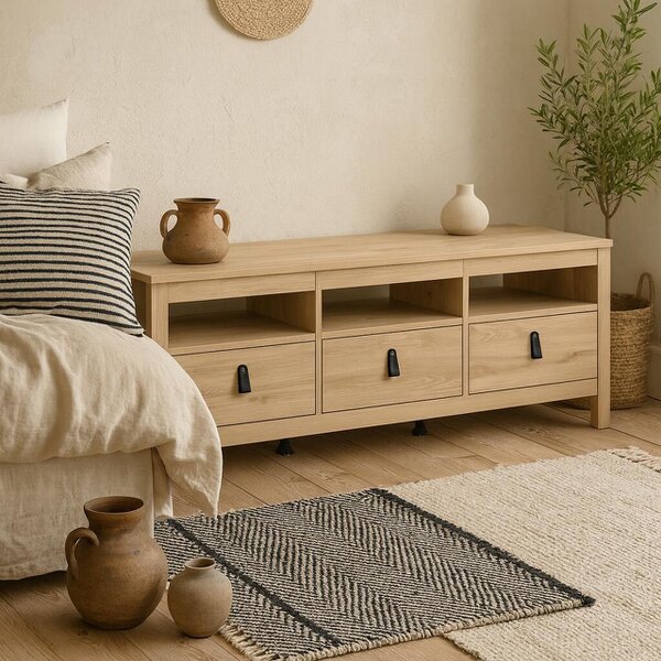 Wyld Haus Wildberry Natural Oak Wood TV Unit 3 Drawers