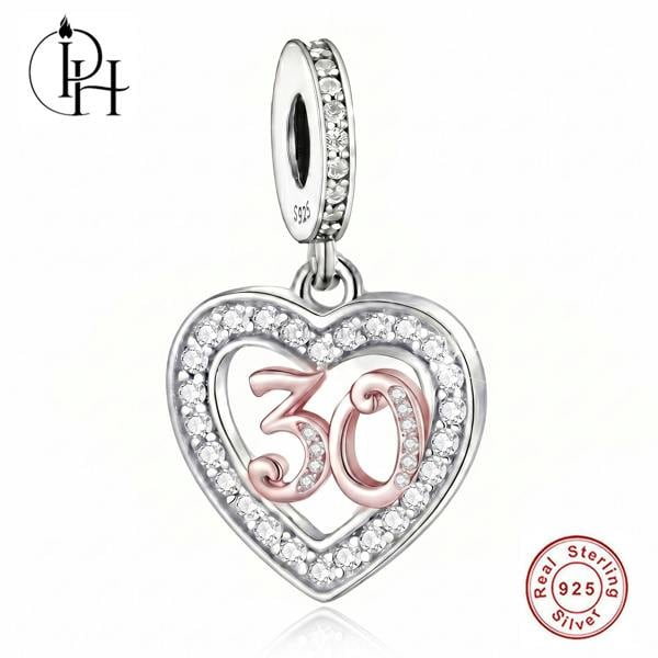 Parus Home 30th Birthday Charm Pandora Compatible 925 Sterling Silver Heart Dangle, Womens Gift for Bracelet