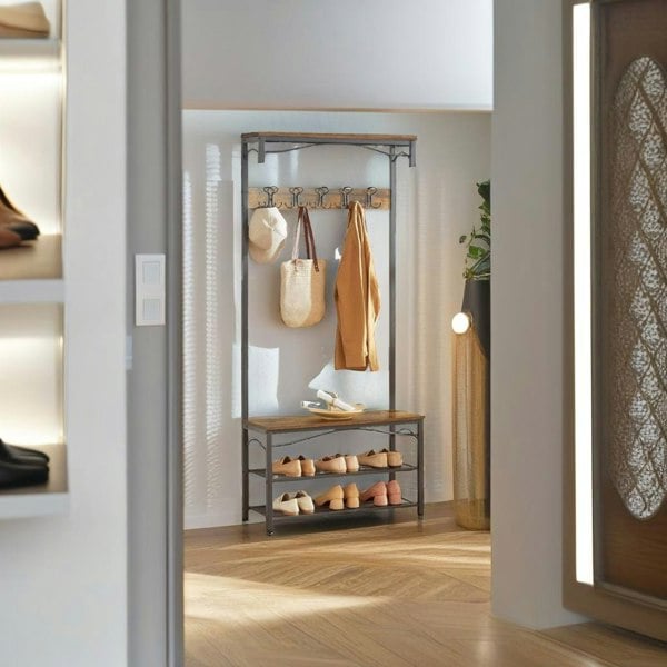 Modcraft Industrial Coat Rack with Bench and Shoe Rack