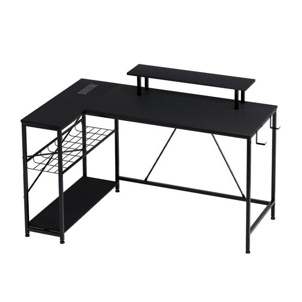 Levede L-Shaped Gaming Desk Computer Table with RGB Lights Power Outlets 132.5CM