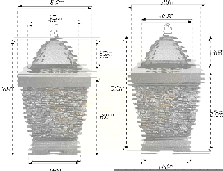 Centurion Supports Fireology TONTERIA Prestigious Garden and Patio Square Heater, Fire Pit, Brazier and Barbecue with Eco-Stone Finish