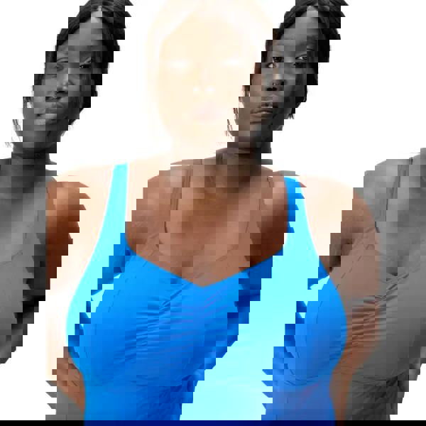 Plus size Speedo shaping Aquanite swimsuit in royal blue with ruched racerback