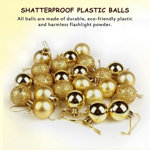 Shatchi Deep Gold Shatterproof Christmas Bauble Set in 12 or 24 Pack Sizes for Tree and Home Decorations