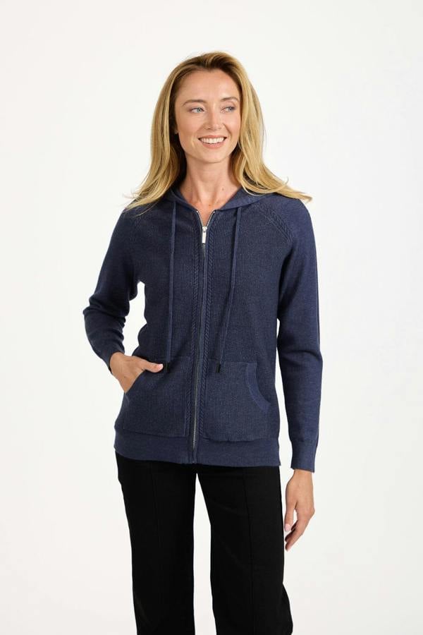 Mudflower Cable-Knit Zip Hooded Cardigan