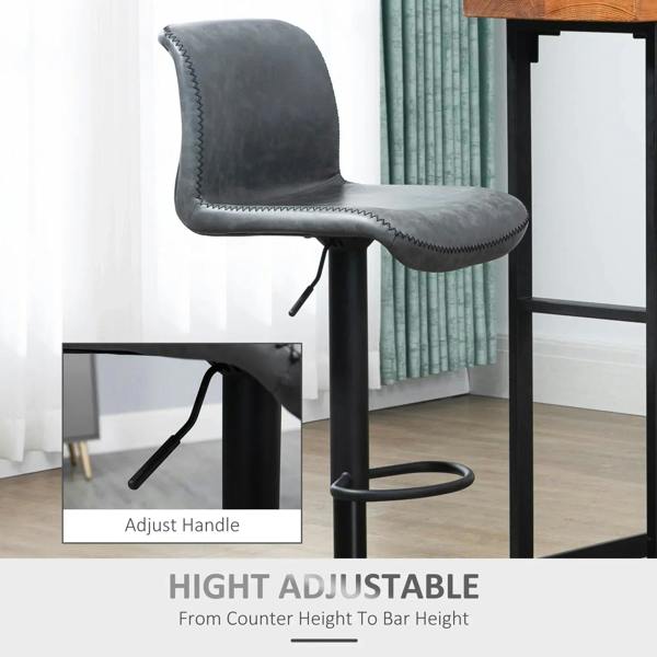 Dark grey bar stool with backrest, footrest ring, and height-adjustable column