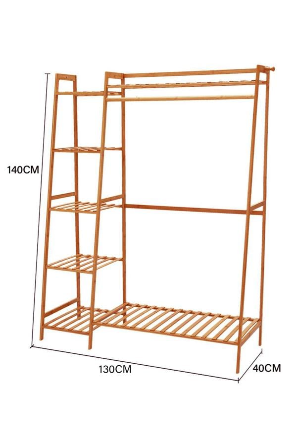 Living and Home Multi-Functional Bamboo Garment Clothes Rack 7-Tier Storage Shelf Coat Hanging Rack