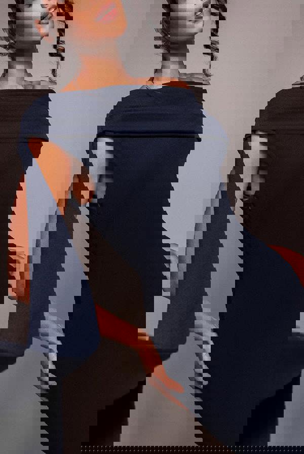 Sash One Shoulder Bardot Maxi Dress - Navy Blue DR4830