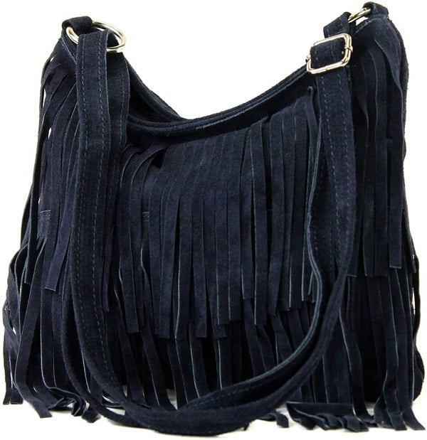 Kitise Italian Real Suede Leather Fringed Shoulder - Cross body Handbag