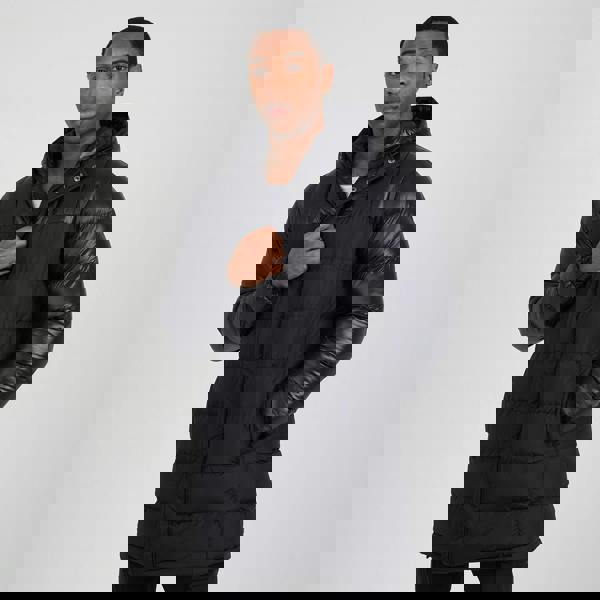 Brave Soul Black Longline Hooded Padded Jacket  - Black Image 1